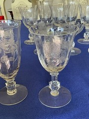 HEISEY-CRYSTAL -ETCHED ROSE -Ice Tea,Water Goblets/Wine,Tall Sherbet Glasses Set