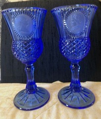 Vtg Fostoria Avon Cobalt Blue Glass George Martha Washington 8″ Set of 2 Goblets