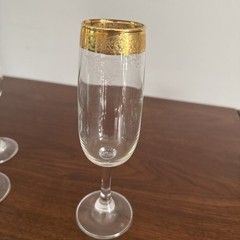 Cellini 24K GOLD Trim Etched Blown Crystal Wine Glasses Set of 4 Italy