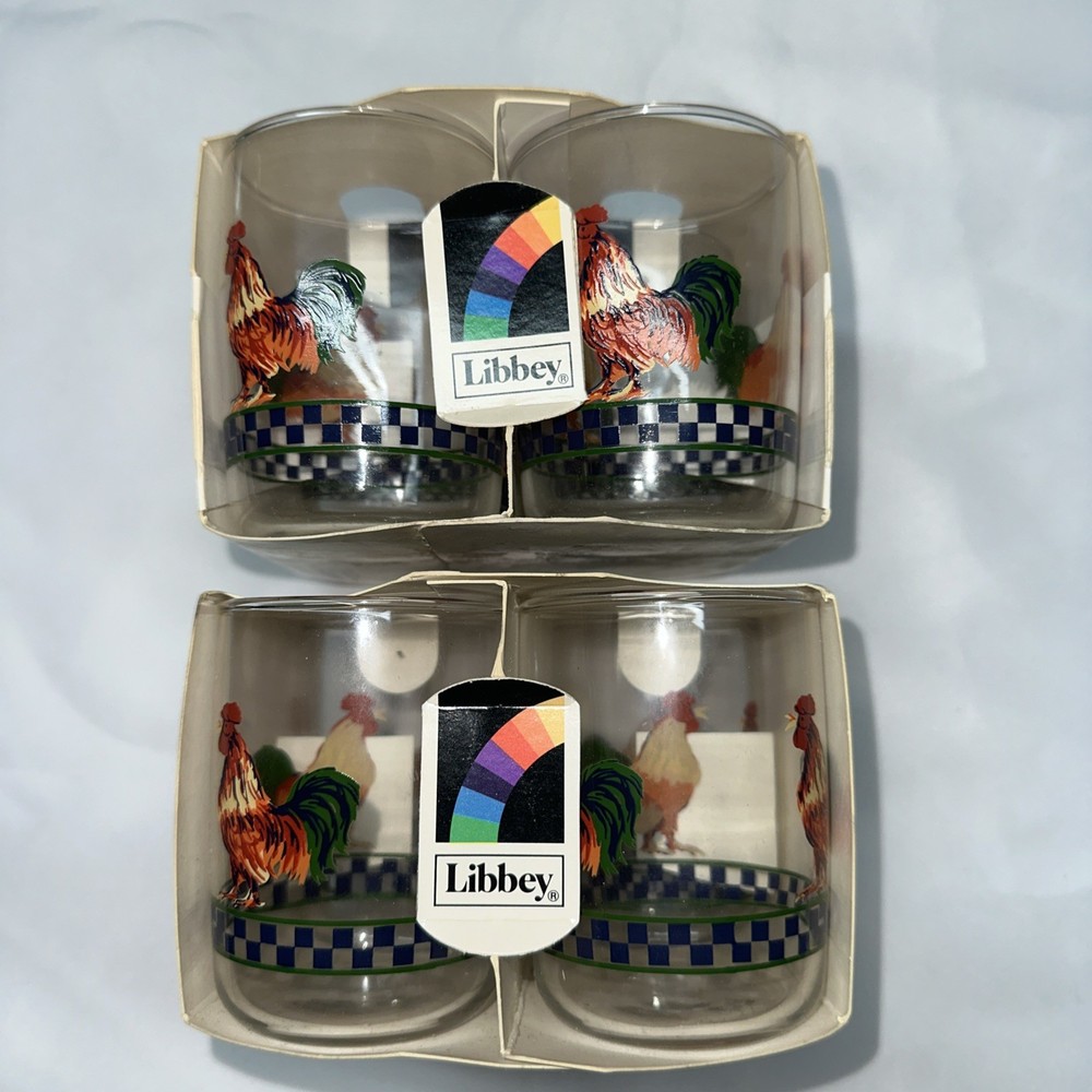 8 NEW Ella’s Rooster Libbey Clear Glass 3.5” 9oz Remy Glasses #99