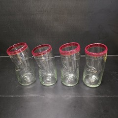 Set 4 Hand Blown Art Glass Tumblers Red Rim Twisted 7” Drinking Glass