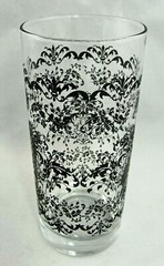 Set of 3 Cooler Tumblers Clear Black Scrolls and Leaves 6.25″ 14 oz Glass