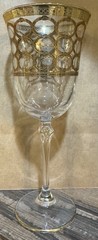 La Reine Italy Goblet Wine Glass Gold Overlay Circles Water 7.75” Vintage Set 7
