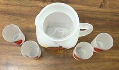 Vintage 1950’s Hazel Atlas Frosted Tomato 5 Piece Juice Set Marked Logo H Over A