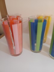 Vintage Summertime Rainbow Striped Set Of Six Tumblers Pre-owned 6.5 Inches