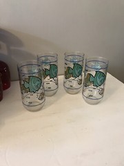 Vintage MCM Set Of 4 Libbey Fish Marine Life Tumblers Glasses Beach House, Pool
