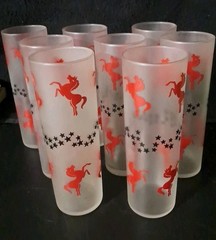 VINTAGE FROSTED LIBBEY STALLION STAR TOM COLLINS GLASSES SET OF 8