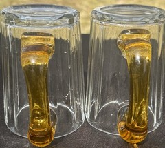 Vintage Duncan Miller Colonial Beer Mugs Clear Panels Amber Applied Handle Set 2