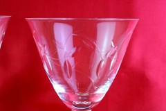 7Tiffin Franciscan PETITE 2 Water Goblet Glasses Cut Leaves Bubble Stem 5 7/8 «