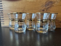 5 Vintage Turkish tea glasses Shot Glasses With Gold Rim And Striping