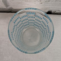Vintage Atomic Turquoise White Hatch Pattern Tumbler Glass 7″ Mid Century MCM