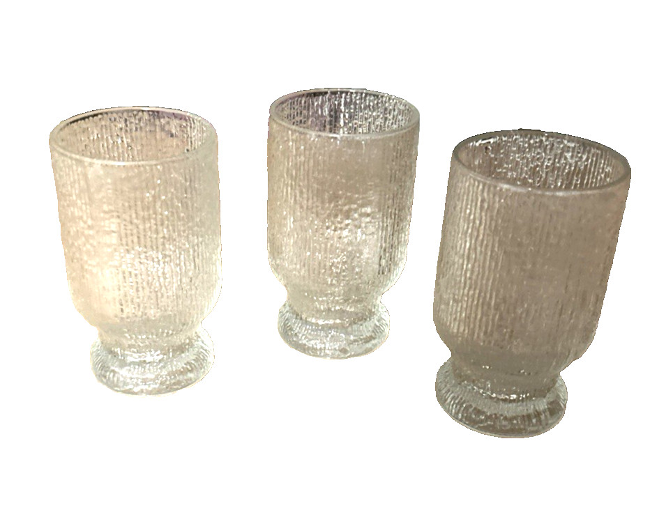 2 Vintage Indiana Glass Crystal Ice Tumbler Tree Bark Texture Water Glasses