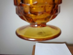 Vintage Indiana Glass Whitehall Cubist Amber Footed Ice Tea Tumbler 6″ 12oz