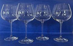 4 Waterford Marquis Festive Holidays Crystal Balloon Wine Glasses 8 1/4» Joy