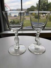 Vintage Tuxedo Penguin Stem Art Nouveau Glass Wine Manhattan Cordial Set Of 2
