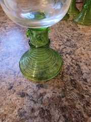 Set Of 6 Vintage Cut Crystal Roemer Wine Glasses W/ Green Ribbed Basket Base…