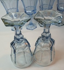 2 x Vintage Fostoria Pastel Pale Blue Wine Glasses Goblets Footed Pedestal