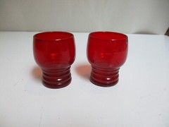 2 Ruby Red Imperial Glass Shaeffer 2.5″ Shot Glass Tiny Tumblers 1930 Art Deco
