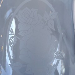Dusky Blue Etched Roses Drinking Glasses Connoisseur Tulip Shape 12 Oz Set of 2