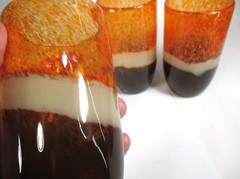 Pier 1 Tumblers 4 Mouth Blown Tri-Color Orange Speckle Cream Brown 16oz Glasses