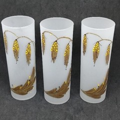 Vtg Set 3 MCM Frosted Hand painted Toms Collins Glasses Tumblers Gold Yellow HTF