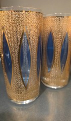 4 CULVER AQUA TIFFANY hiball glasses Gold blue panels FABULOUS CONDITION!