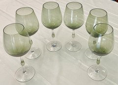6 VTG 1960’s Italian Green Handblown Wine Glass Bamboo Style Stem 9 7/8” T RARE