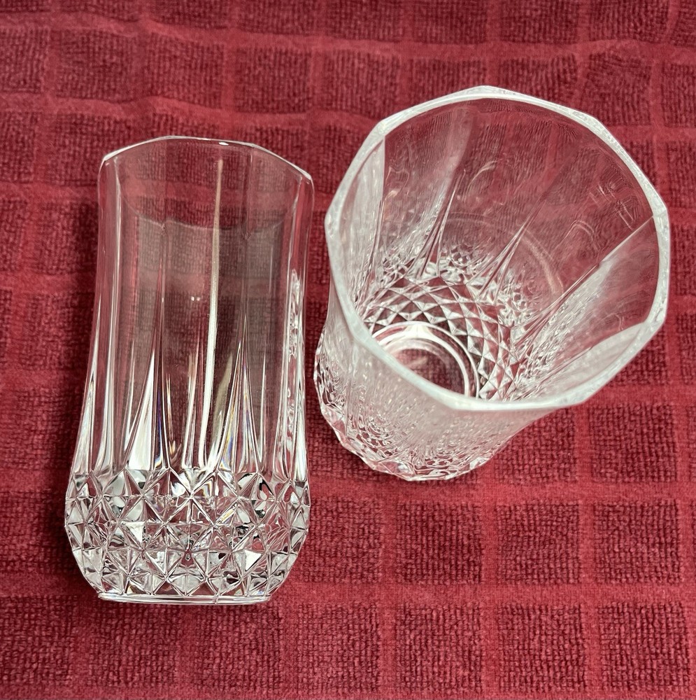 2 Vintage Cristal d’Argues Longchamp Crystal Highball Barware France Diamon Cut