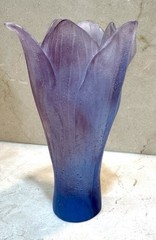 Large Amaryllis Violet Blue Crystal Vase Daum France 6.75”