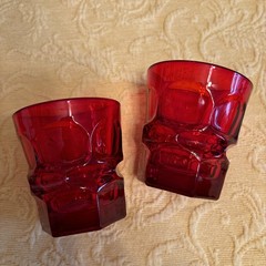 Perfect pair Fostoria Argus Ruby Red Barware/Juice Tumbler Glasses/3 7/8″
