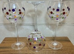 Set Of 3 Pampered Chef Simple Additions Dots Balloon Wine Glasses Multicolor