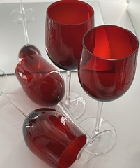 Set Of Six Amberina Ruby Red Wine Glasses Goblets Handblown Stemware 8.5”