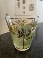 (3) Culver Rocks Tumbler Glasses~Leaves~ 22-Karat Gold~Frosted Green~VINTAGE