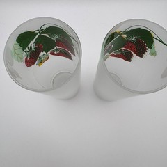 Vintage MCM Frosted Highball Tumbler Glass 7″ Strawberries Barware Set of 2