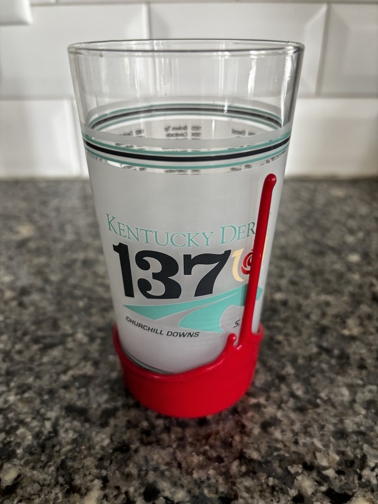 137th Kentucky Derby Mint Julep Highball Glass from 2011 In Red Spires Holder