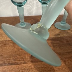 Vintage Large Frosted Teal Baby Blue Footed Water Wine Goblets Set of 4