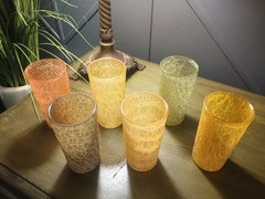 Vintage MCM Color Craft Shat-R-Pruf Spaghetti String Tumblers Set of 6
