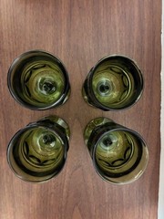 4 Vintage Green Indiana Glass Kings Crown Thumbprint Goblets Wine Sherry Glasses