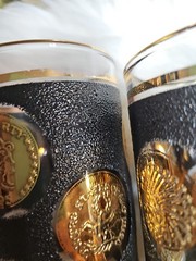 8 – Vin. Libbey Glasses 22k Trim 5in X 2.75 Coins Of The World Textured 1960s