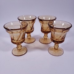Vintage FOSTORIA Jamestown Amber Swirl Pedestal Wine Juice GLASS GOBLET SET x 4