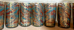10 of Culver Highball 22k Gold Marbled Swirl Teal Tumbler Glasses MCM Barware
