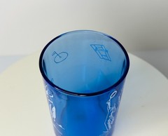 4 GOLF-TENNIS Hazel Atlas Cobalt Blue Tumblers Sportsmen’s Series 1930s 3-3/4″