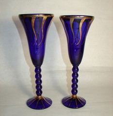 2 Cobalt Blue Gilt Champagne Flutes – Vidreco Mediterranea Spain – Silvia Garcia