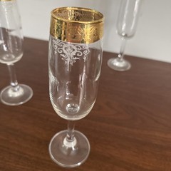 Cellini 24K GOLD Trim Etched Blown Crystal Wine Glasses Set of 4 Italy
