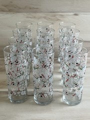 12 VTG 1960s Cera Snowman Snowflakes Tom Collins Barware Holiday Glasses 12oz