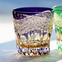 24% Lead Crystal Hand Cut Whiskey Glass Tumbler Edo Kiriko Drinkware 11oz Purple