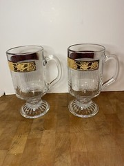 2 Culver Tyrol STARLYTE Pedestal Mugs w/Ornate 22K Gold Bands Ribbed Icicle Rare