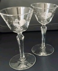 Vintage Libbey CHANTICLEER Rooster Liquor Cocktail Glass * Set of 2 * 🐓 EUC
