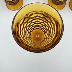 Set Of 4 Vintage Indiana Glass Whitehall Cubist Amber Footed Iced Tea Glasses (B