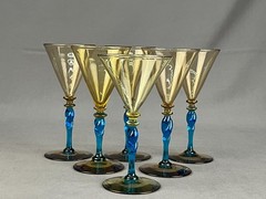 6 Steuben AMBER TOPAZ & CELESTE BLUE 5154 – 6” Wine Glass Carder Era c. 1920’s